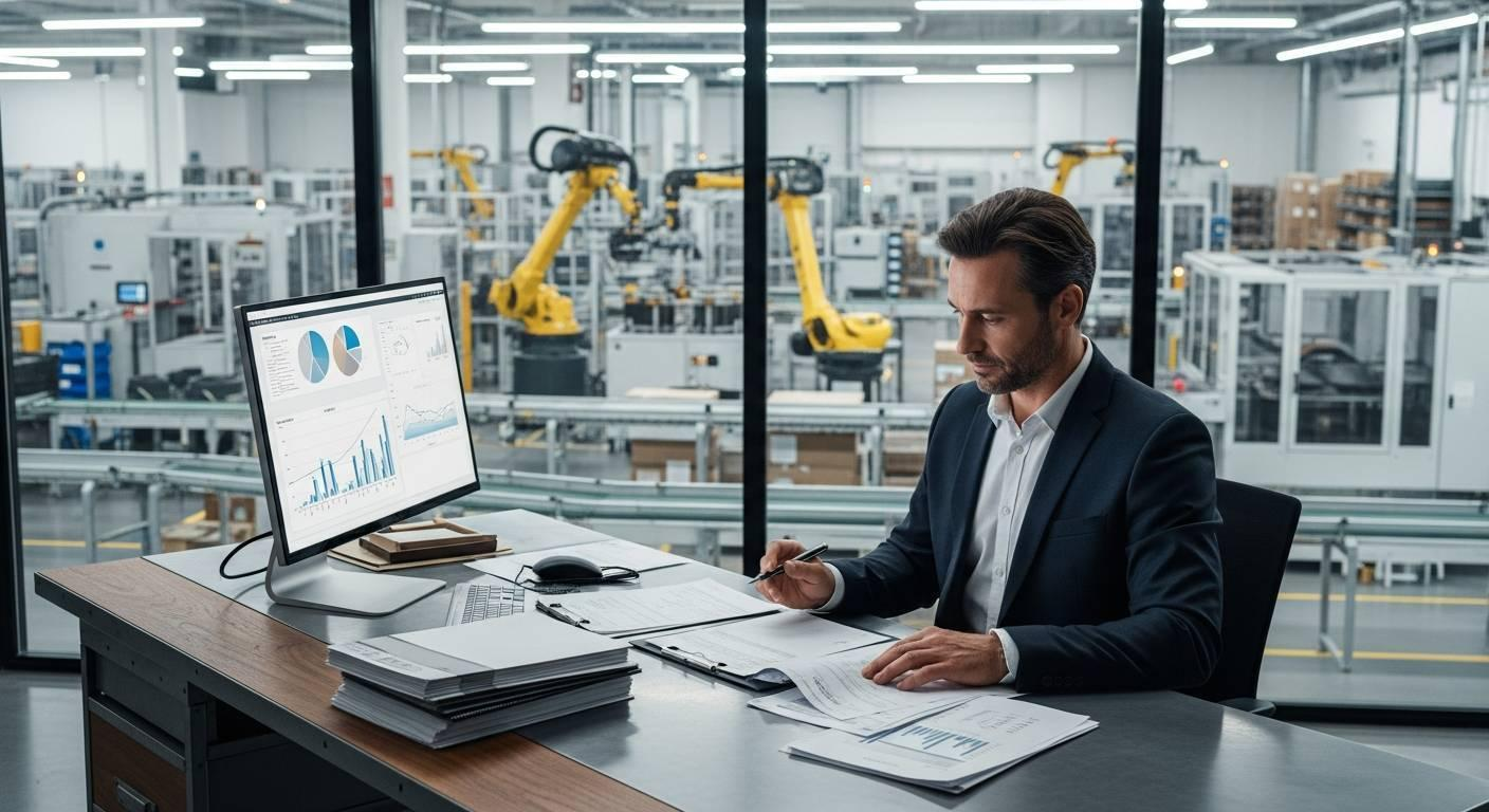 Manufacturing CFO reviewing financial reports to identify hidden business expenses.
