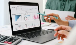 Dashboard displaying revenue, expenses, and performance trends used to investigate cost differences and validate potential recovery opportunities.