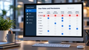 Access-control dashboard flags excessive user permissions that could compromise accounts payable controls.